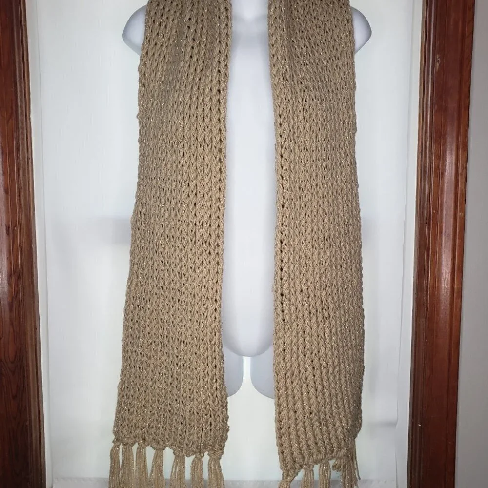 Beige and gold sparkle scarf